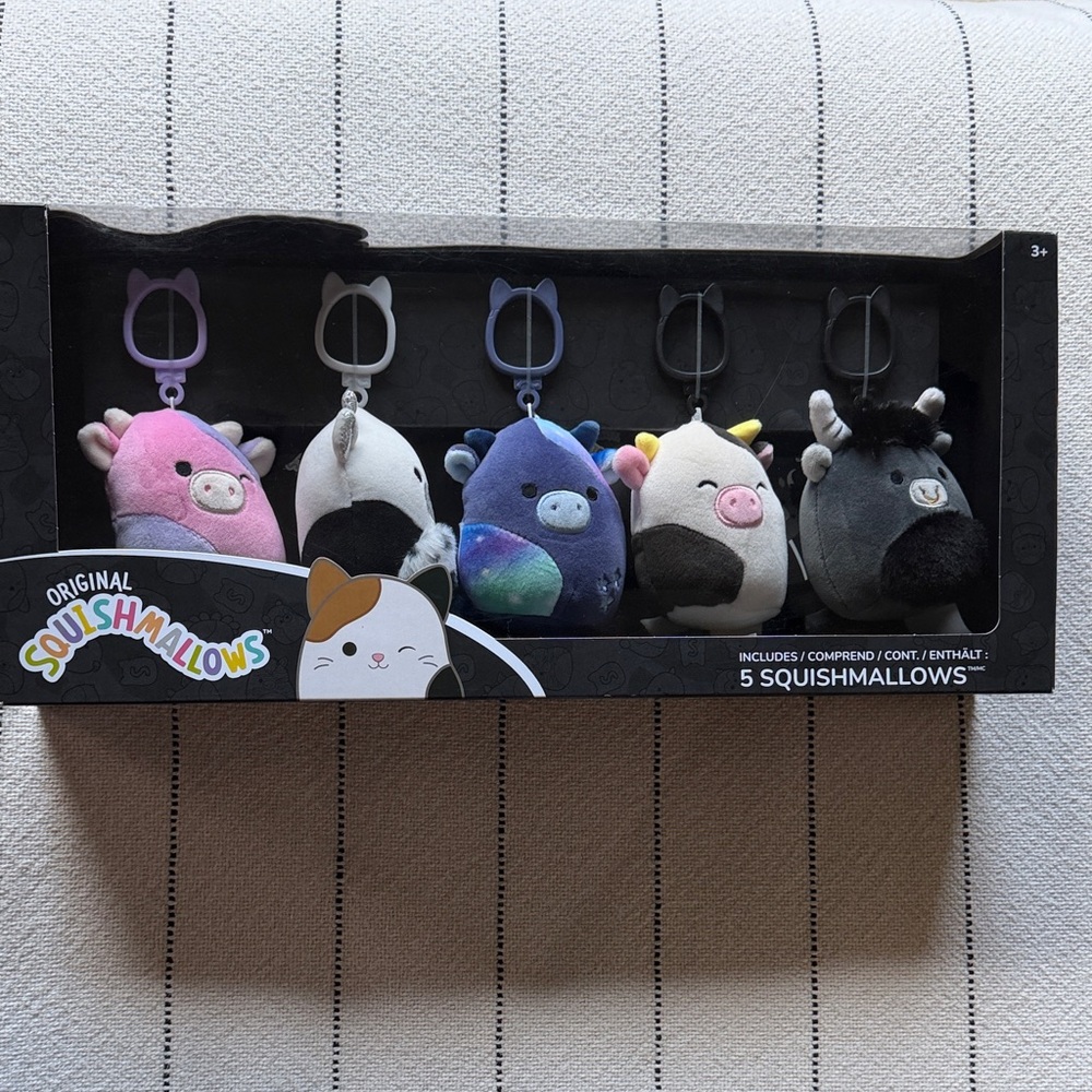 NIB Select Series Squishmallows Plush Cow Clip Keychain Set